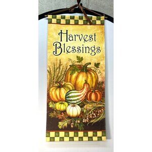 Fall Harvest Blessings Wall Hanging Banner - 32" x 15.5" - Pumpkins Corn Acorns